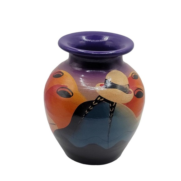 Latin American Folk Art Pottery Vase, Hand Painted Signed By Artist - Picture 5 of 7
